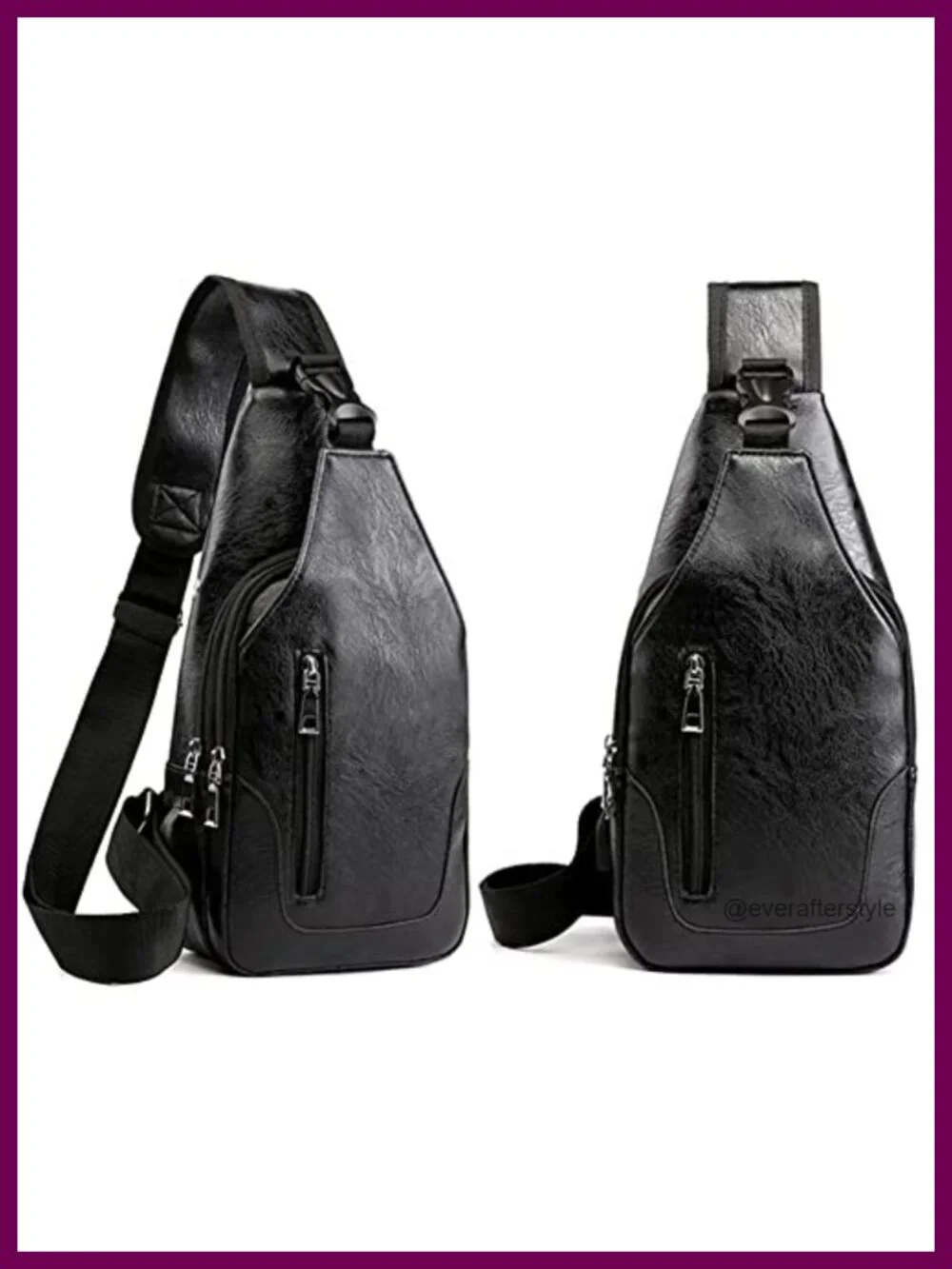 PU Leather Sling Bag Men's Crossbody Chest Backpack with USB Port